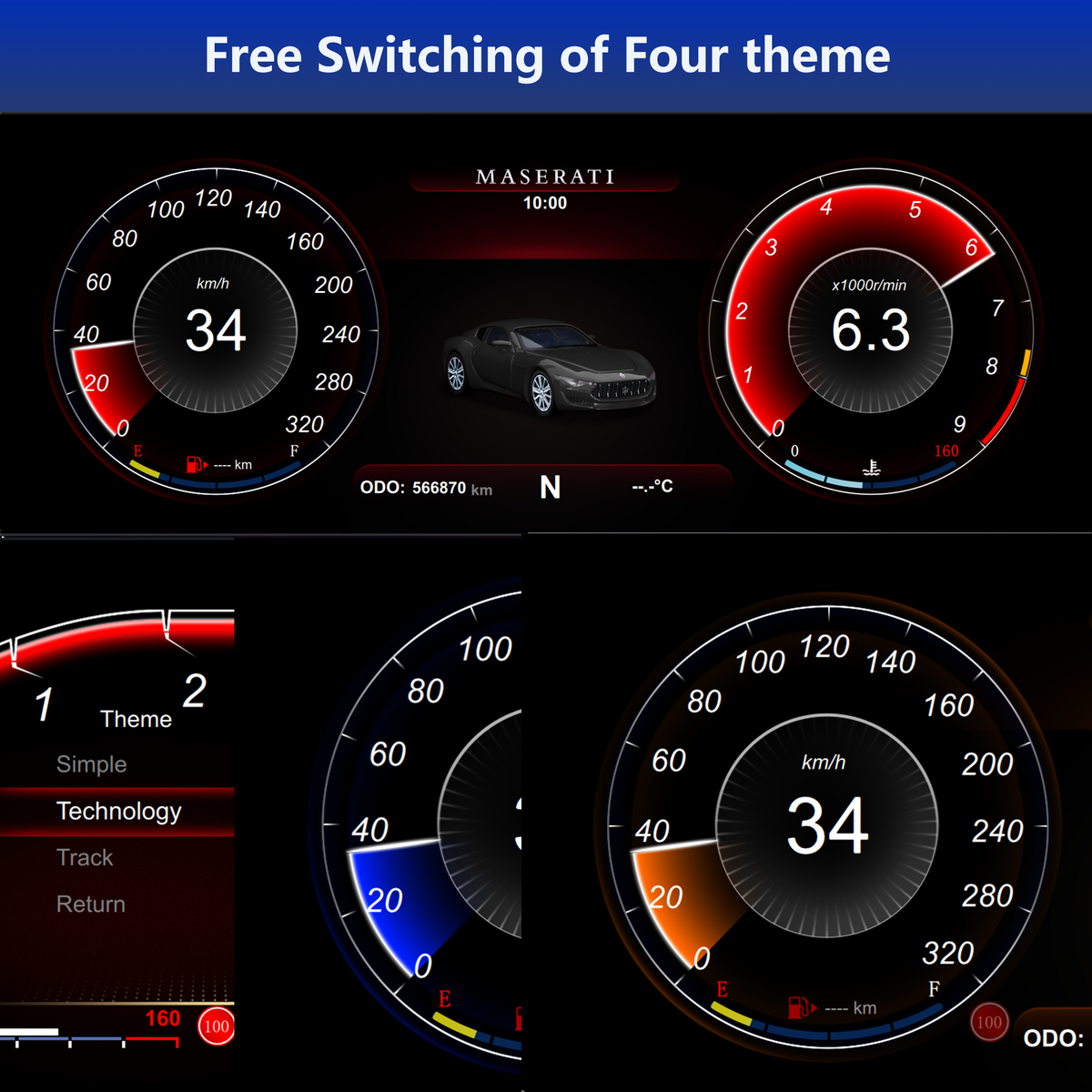 Viknav 12.3 Inch Digital Cluster Dashboard For Maserati Quattroporte 2013-2020 LCD Gauges Digital Instrument Full Screen Upgrade Automotive Replacement Speedometer Panel
