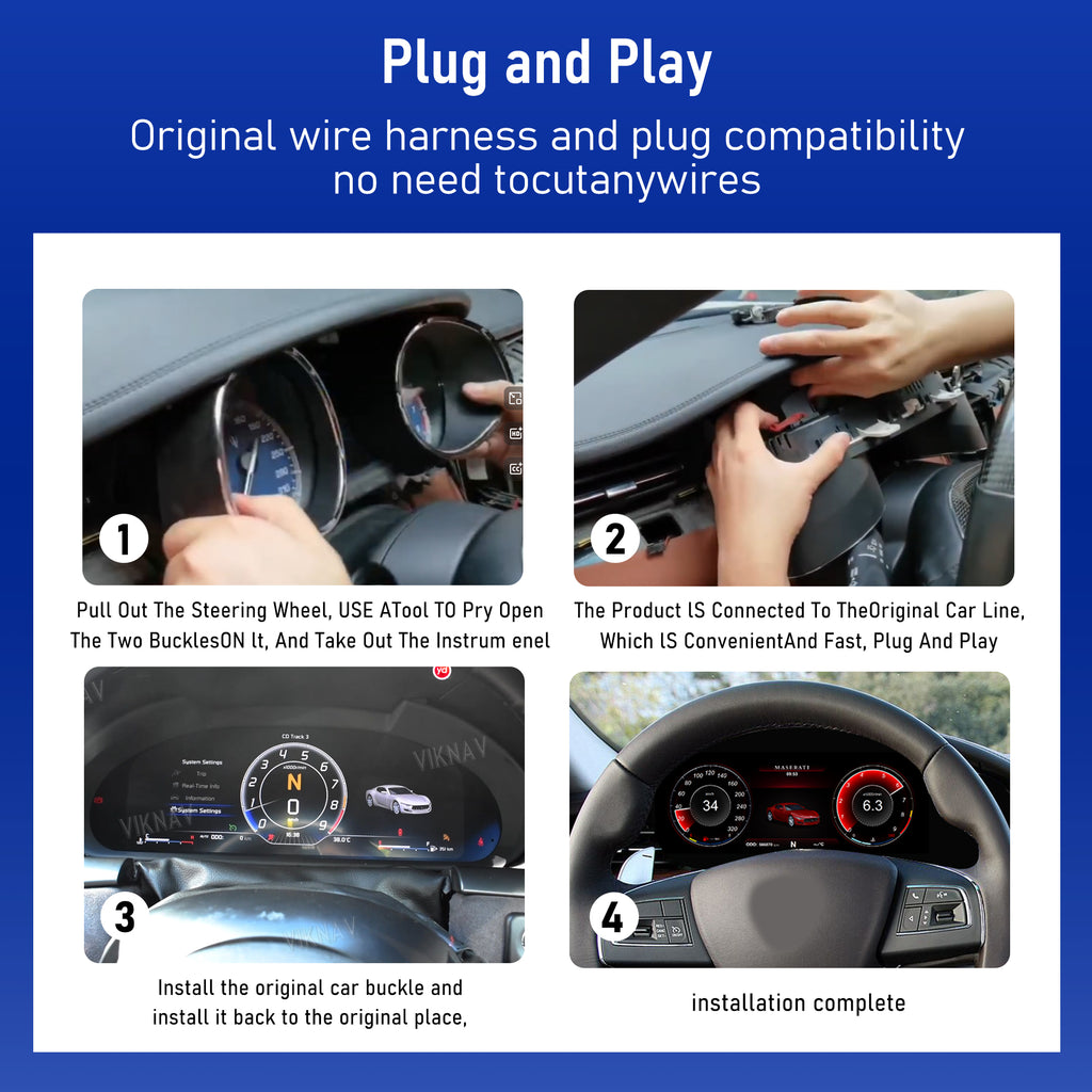 Viknav 12.3 Inch Digital Cluster Dashboard For Maserati Quattroporte 2013-2020 LCD Gauges Digital Instrument Full Screen Upgrade Automotive Replacement Speedometer Panel