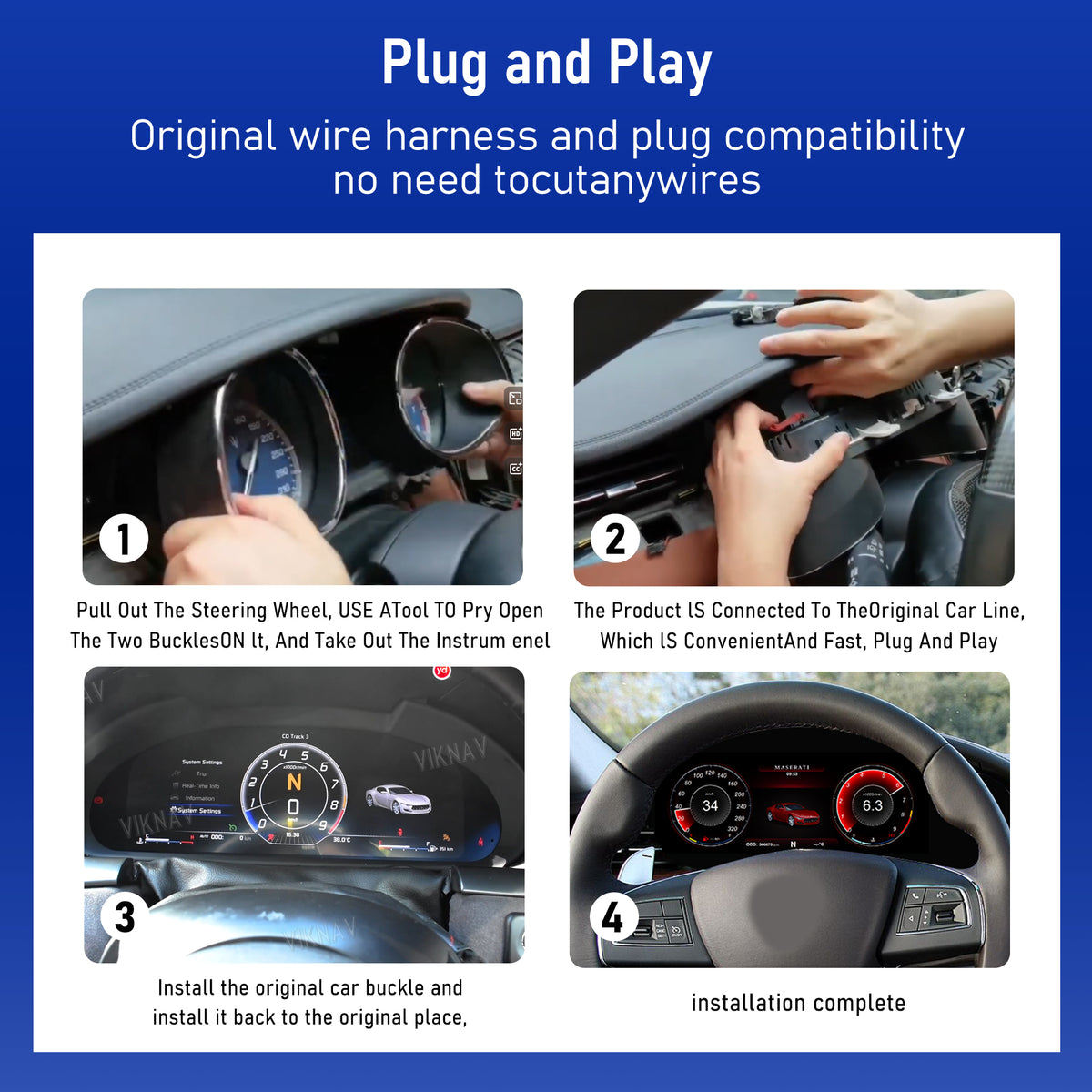 Viknav 12.3 Inch Digital Cluster Dashboard For Maserati Quattroporte 2013-2020 LCD Gauges Digital Instrument Full Screen Upgrade Automotive Replacement Speedometer Panel