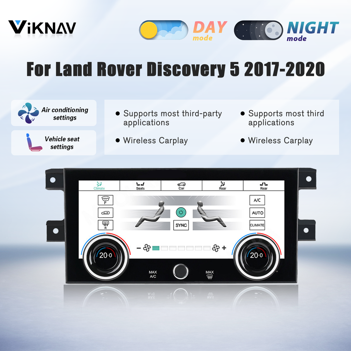 Viknav 10.4 Inch AC Panel Touch Screen For Land Rover Discovery 5 2017-2020 Digital Display Air Conditioning Switch Climate Control Dashboard