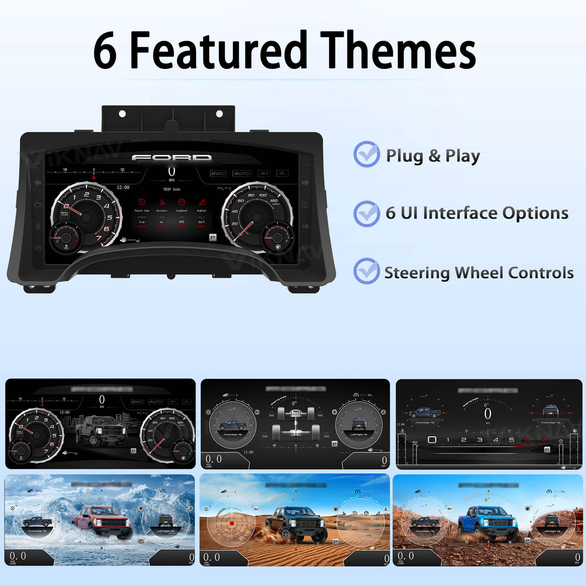 Viknav 14.4 Inch Car Radio Android and Digital Cluster Dashboard Panel Speedometer For Ford F150 2013-2014 Stereo Wireless Carplay Android Auto Touch Screen GPS Navigation Multimedia Player