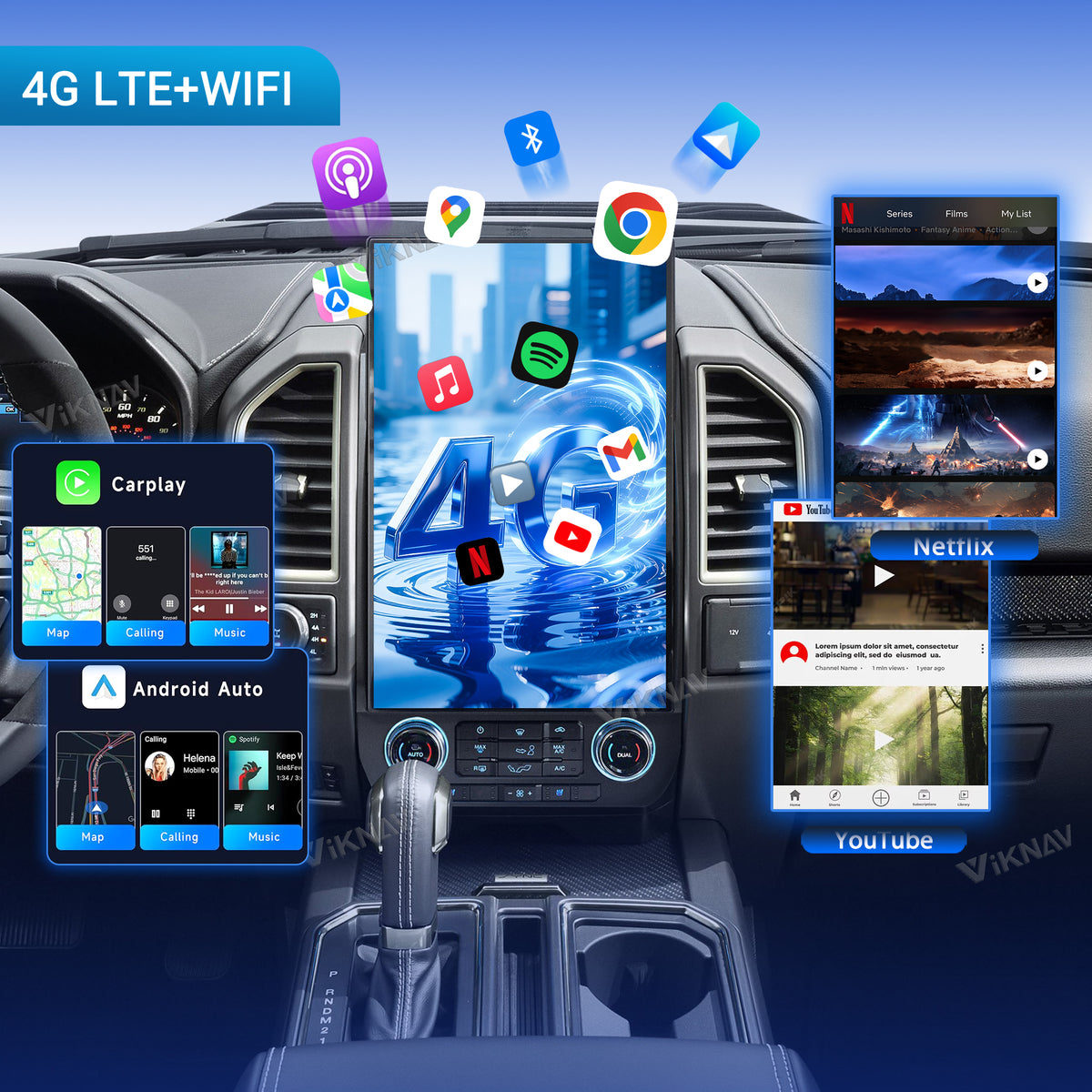 VIKNAV 17.2 Inch Android Car Radio For Ford F150 F250 F450 Raptor 2015-2020 Auto Stereo Screen Upgrade