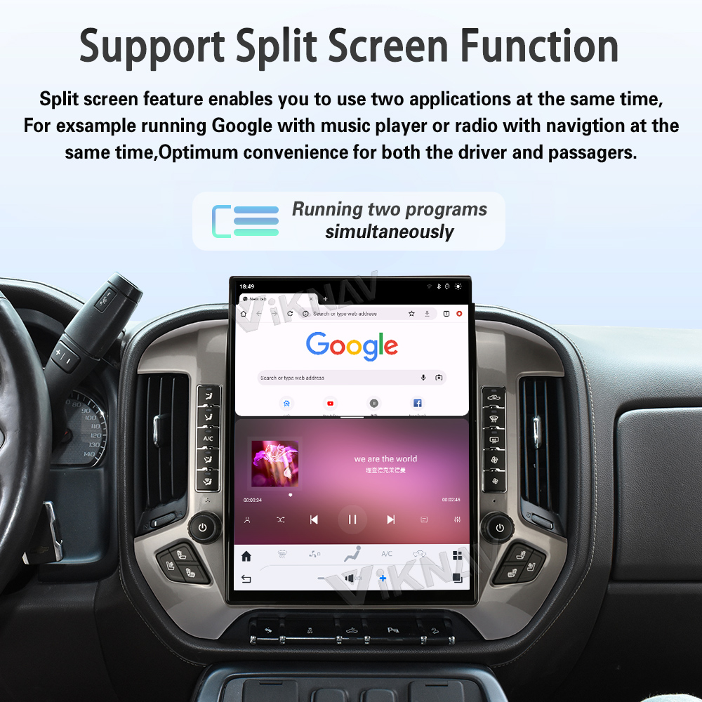 Viknav 15.6 inch Touch Screen Android Car Radio For Chevrolet Silverado GMC SIERRA 2014-2018 Wireless Carplay GPS Navigation With 13 Inch Car Digital Cluster