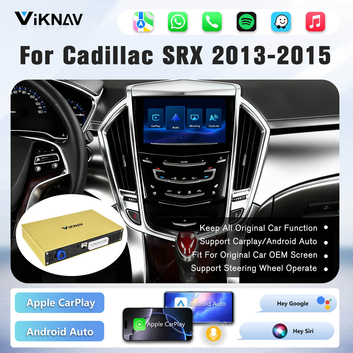 Viknav Linux System Decoder Box For Cadillac SRX 2013-2015 OEM Harman System Upgrade Interface Wireless Carplay Android Auto Decoder Box Autolink Airplay