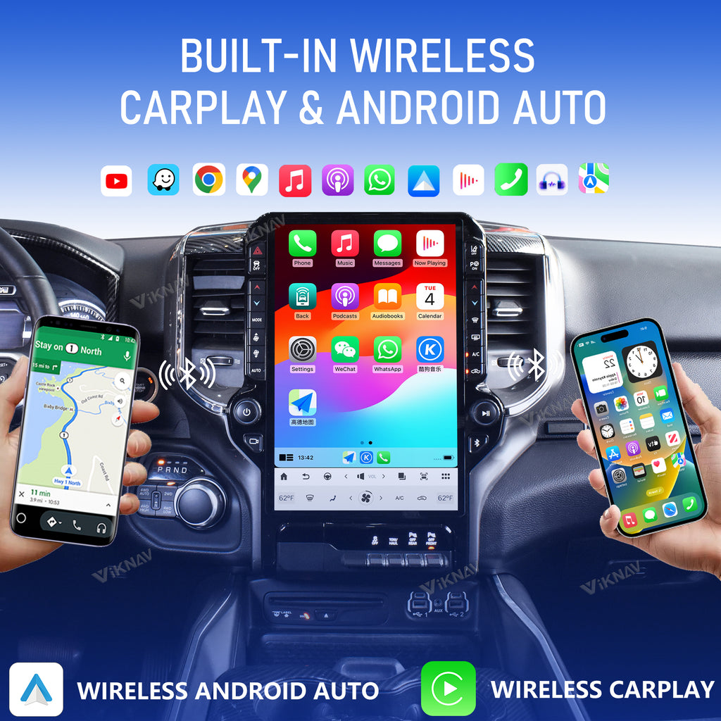 VIKNAV 14.4 Inch Android Car Radio For Dodge Ram 2019-2024 Auto Stereo Screen Upgrade