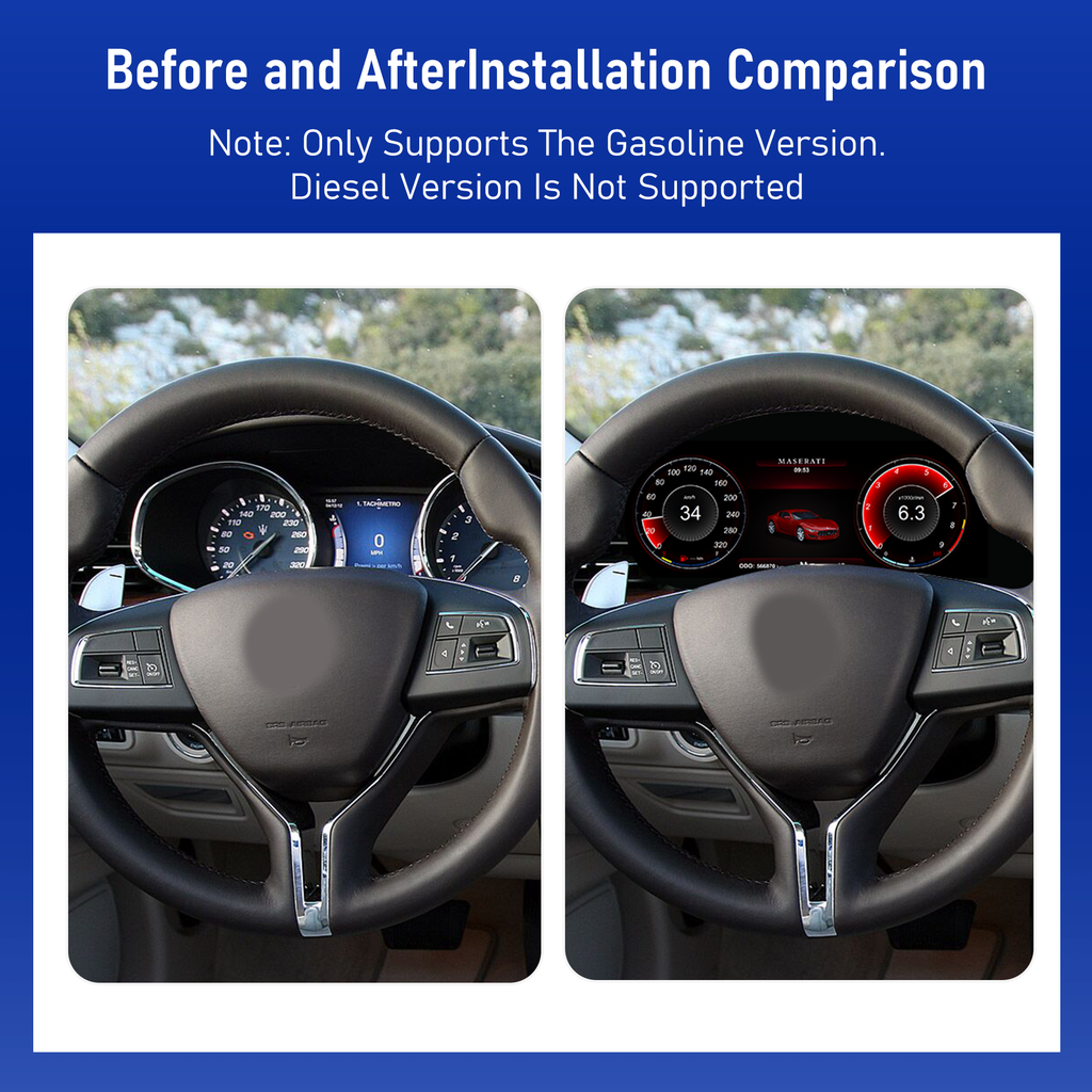 Viknav 12.3 Inch Digital Cluster Dashboard For Maserati Quattroporte 2013-2020 LCD Gauges Digital Instrument Full Screen Upgrade Automotive Replacement Speedometer Panel