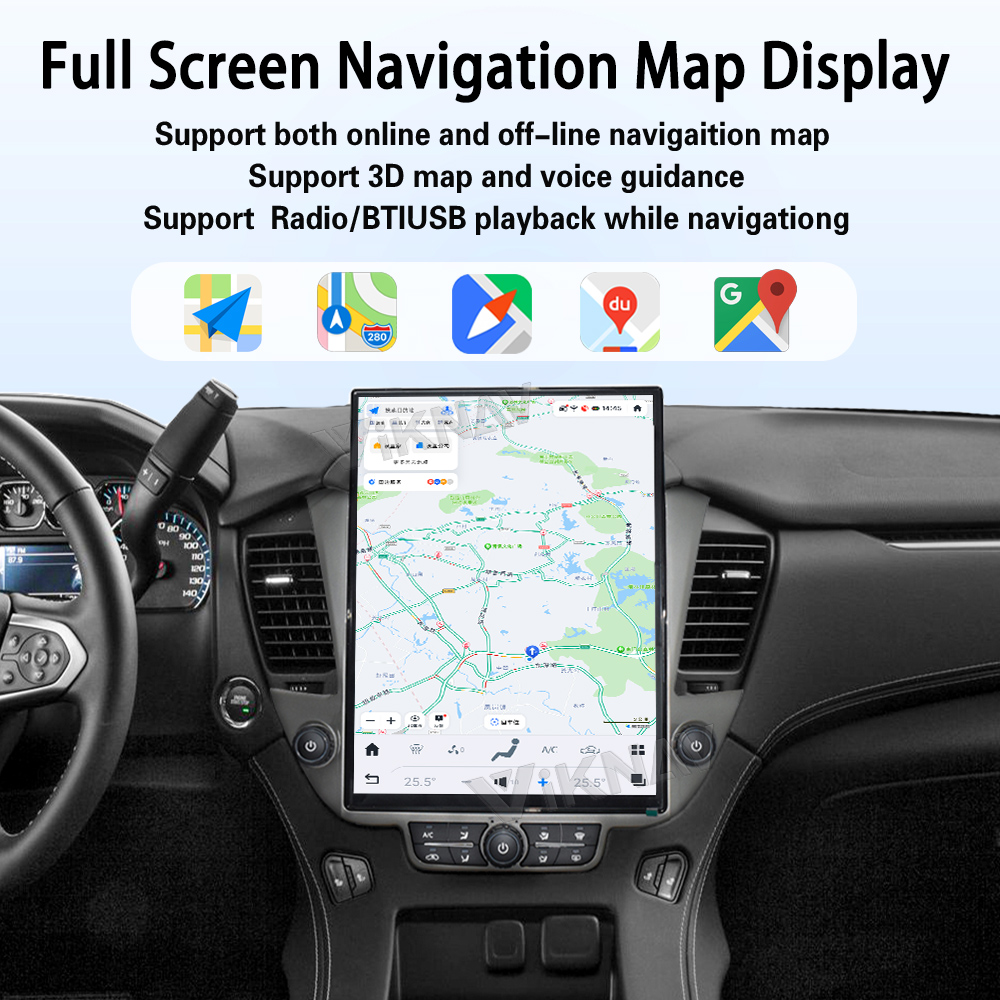 Viknav 15.6 inch Touch Screen Android Car Radio For Chevrolet Tahoe Suburban GMC Yukon 2014-2020 Wireless Carplay GPS Navigation With 13 Inch Car Digital Cluster