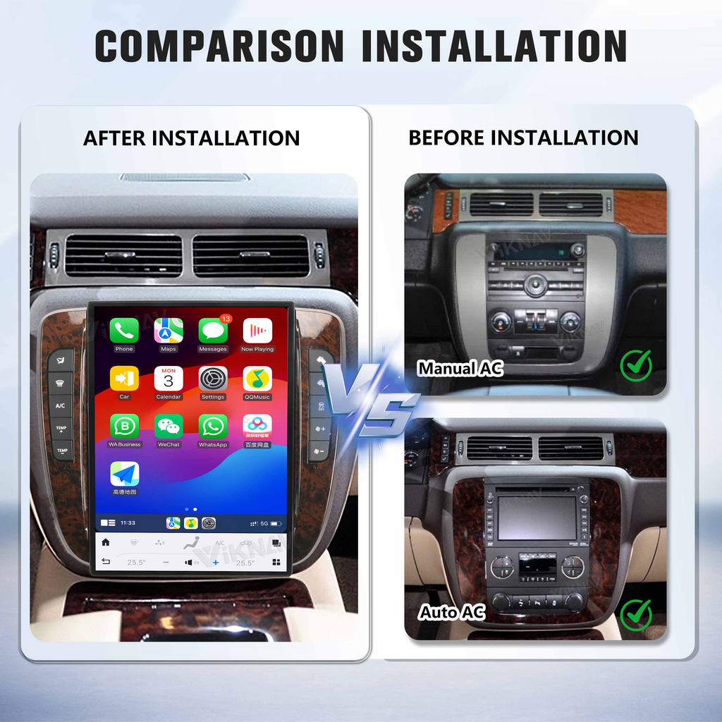 Viknav 14 inch Touch Screen Android Car Radio For GMC YUKON/Chevy Suburban Tahoe 2007-2013 Wireless Carplay GPS Navigation With 15.1 Inch Car Digital Cluster