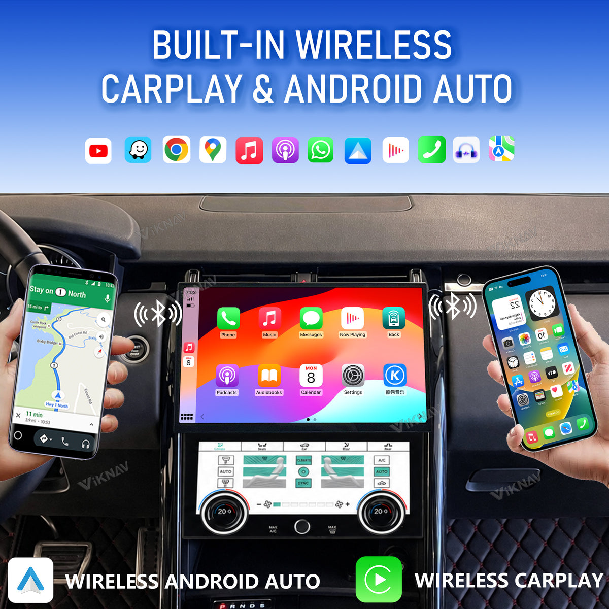 VIKNAV 13 Inch Android Car Radio And AC panel for Land Rover Range Rover Discovery 5 2017-2020 Auto Stereo Screen Upgrade Wireless Carplay GPS Navigation Multimedia Player