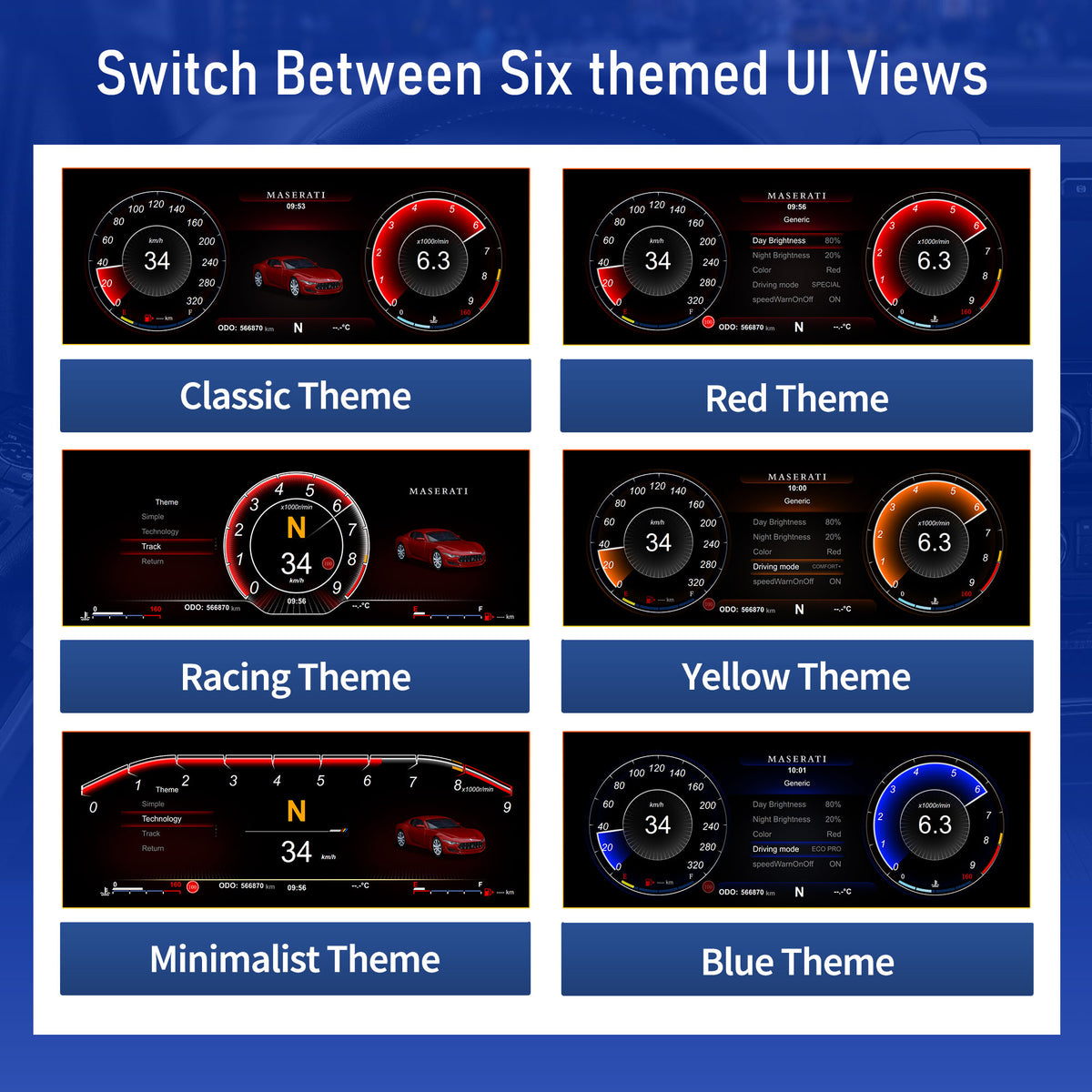 Viknav 12.3 Inch Digital Cluster Dashboard For Maserati GT GC GranTurismo 2007-2017 LCD Digital Instrument Full Screen Upgrade Automotive Replacement Speedometer Panel Gauges