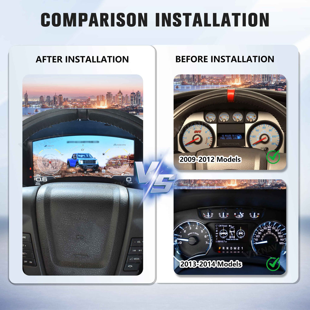 Viknav 14.4 Inch Car Radio Android and Digital Cluster Dashboard Panel Speedometer For Ford F150 2013-2014 Stereo Wireless Carplay Android Auto Touch Screen GPS Navigation Multimedia Player
